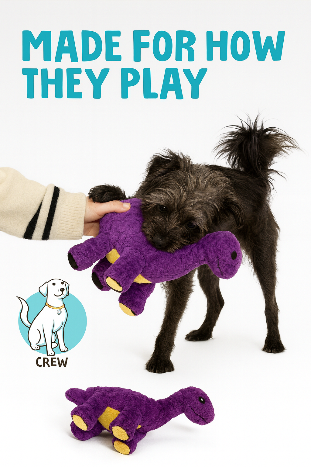 goDog Dinos Bruto Purple Plush Dog Toy – Chew Guard™ Durable Squeaky Toy (Small)